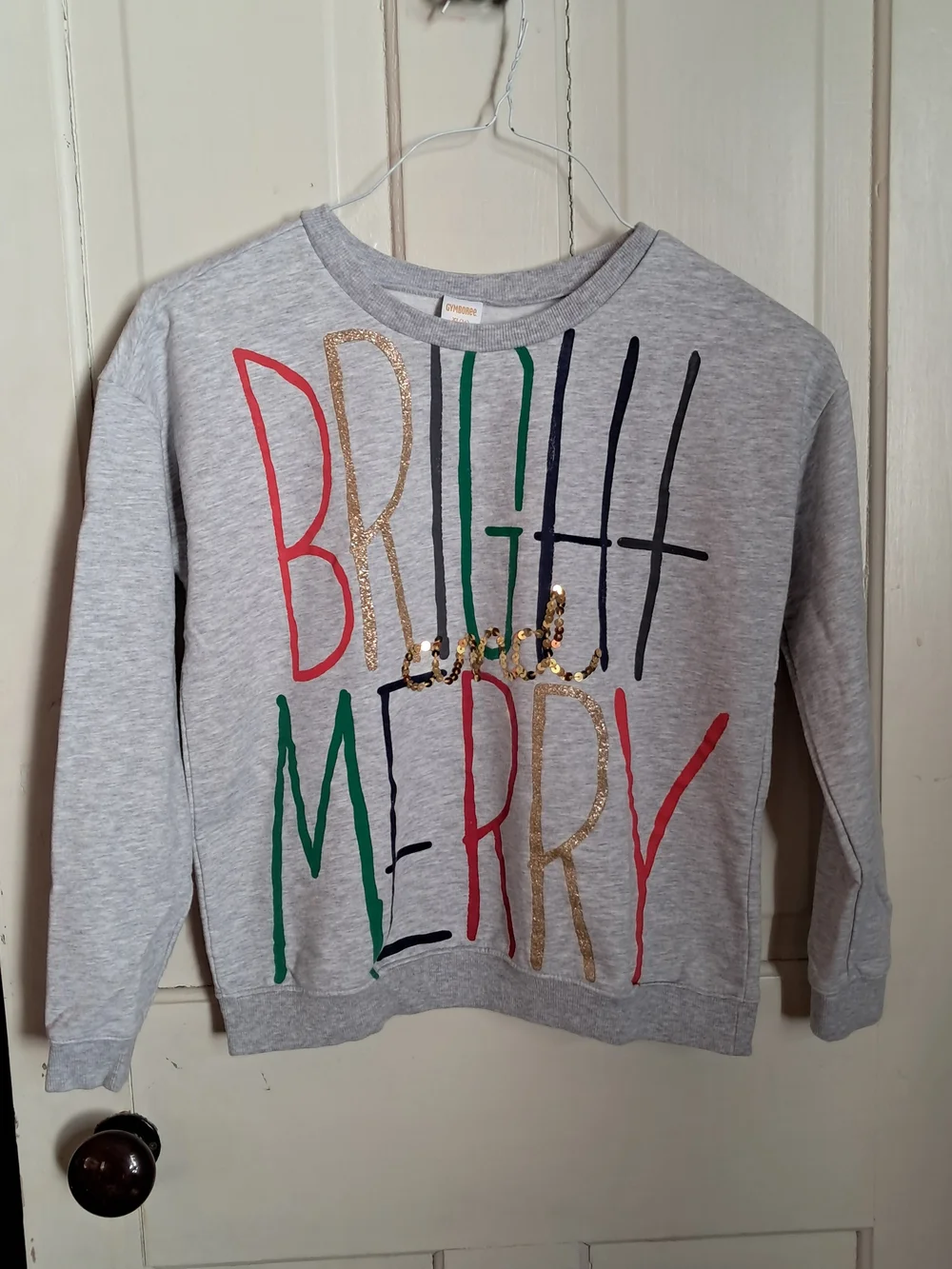 Gymboree Grey 'Bright Merry' Graphic Sweatshirt with Gold Sequins